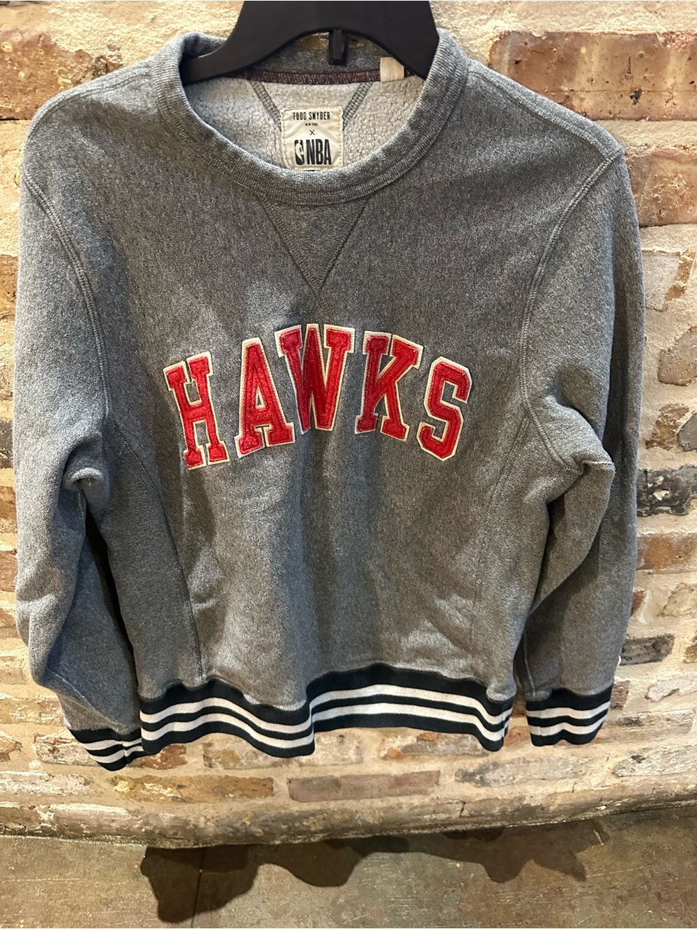 Todd Snyder Gray Crewneck Sweatshirt with Red Hawks Appliqué